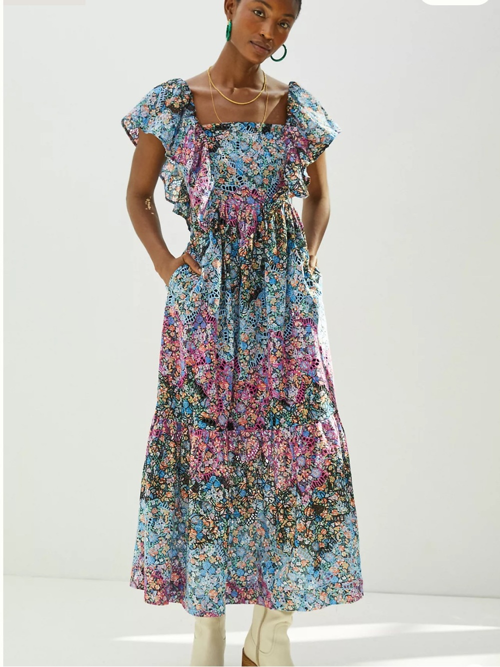 Anthropologie Clementine Eyelet Floral Maxi Dress Size SP